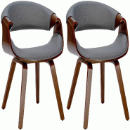 Décoshop26 - Lot de 2 chaises de la salle à manger design retro en structure en bois couleur noyer et assise en tissu gris 10_0001541 - gris Bois ma