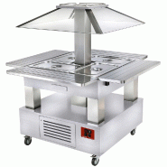 Diamond - Ilot buffet chauffant, bain marie, 4x GN1/1-150 (Bois Blanc) - réf. CBM/4D-A1 - gris inox AKS-CBM/4D-A1