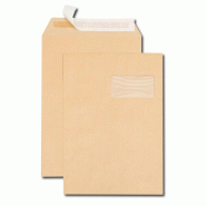 GPV Boîte de 250 pochettes Premier kraft brun 229x324/C4, 90 g/m², avec fenêtre 100x50 à 20/52, adhésives avec bande - 3250650500307