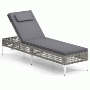 Helloshop26 - Chaise longue de jardin 194 x 55 x 40 cm dossier réglable 6 niveaux coussin amovible design moderne en osier pe gris 20_0011244 - 30002