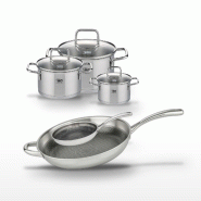 Lot de 2 Poêles 24/32cm et 3 Faitouts 12/16/20cm Elo Relief Evolution - gris inox 3176239955668
