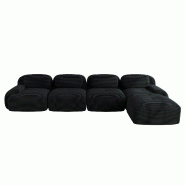 Merax canapé modulable en corde 4 places avec 1x tabouret, canapé nuage sans cadre, près du sol avec assise profonde, doux et confortable, - noir m_0