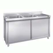 Plonge inox 2 bacs et égouttoir sur placard - P 700 mm - 1800 mm bac à gauche_0