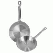 WellHome - Set de 2 poêles Ø30/34cm en acier inoxydable, compatibles induction et SANS revêtement antiadhésif - inox PK8092