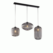 BeLight Rail Glamour Noir, Câbles Réglables, Verre Soufflé Miroir Gris Décor Rayé, 3 Lumières, Design Chic Et Moderne - gris 8057724580815