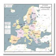 Carte europe politique et union européenne - poster 80x60cm