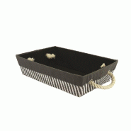 Corbeille rectangulaire carton et tissu rayé gris 35x25x9 cm - par 24