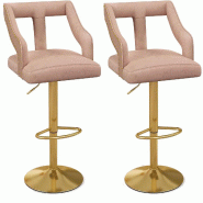 Ensemble de 2 tabourets de bar COSTWAY, chaises de bar pivotantes, hauteur réglable de 63 à 85 cm, avec repose-pieds et dossier. - rose métal VH336
