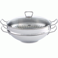 Fissler - Nankin - Wok avec couvercle en verre et panier à vapeur 35 cm - acier 4009209286723