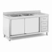 Helloshop26 - Plonge inox sur meuble 2 bacs acier inoxydable 400 x 400 x 300 mm professionnelle  14_0005017 - 3000227851536