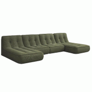 Oviala Business Canapé modulable avec 2 méridiennes velours 320 cm 4 places vert - vert polyester 115754