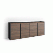 SKRAUT HOME Buffet salon et cuisine, 207x80x35 cm, 4 Portes, LED, Chêne foncé et Noir - marron Bois manufacturé 650_2