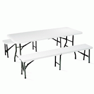 Table et 2 bancs pliants pehd 180cm 8 places