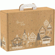 Valisette carton kraft rectangle Village noël gris/blanc 34,2x25x11,5cm - par 20