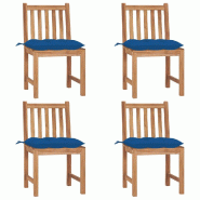 VidaXL Chaises De Jardin Lot De 4 Avec Coussins Bois De Teck Massif - bleu 3073113