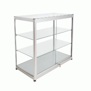Vitrine comptoir cadre alu gris et verre trempé 100x50x90 cm