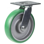 Roulette pivotante de 200 mm avec polyuréthane élastique convexe vert sur centre en fonte w