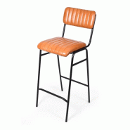 Bistromania Chaise de bar RETRO - Marron cognac - cuir de buffle & métal noir - L 45 x P 44 x H 104 cm - H assise 73 cm - marron cuir AJ006