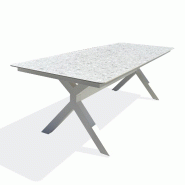 DCB GARDEN Table de jardin en aluminium de coloris blanc et plateau sinterstone (220x90 cm) - ABELLA - 3700917630211