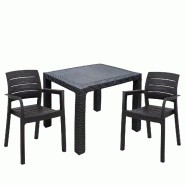 Ensemble de 2 fauteuils Recanati anthracite + table en polyrotin noir - noir 8053632010840