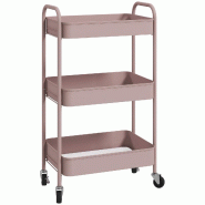 Helloshop26 - Desserte chariot de rangement cuisine 45 x 30,6 x 79 cm 3 plateaux ajourés mobile pratique contemporain en acier rose 21_0005851 - rose