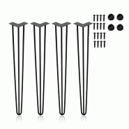 Lot de 4 pieds de table en acier massif noir de 91 cm | Cadre de table, pieds en épingle à cheveux, 3 entretoises, pieds de table en métal, bureau