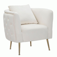 Mauro Ferretti Fauteuil Bucarest En Velours Crème Et Métal Doré, Assise Glamour, 76 X 74 X 73 Cm - Mobilier Design - beige 14220000CP Mauro Ferretti Fauteuil Bucarest En Velours Crème Et Métal Doré, Assise Glamour, 76 X 74 X 73 Cm - Mobilier Design - beige 14220000CP