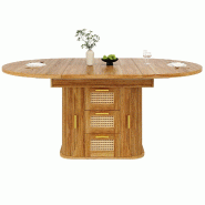 Merax table à manger extensible avec tiroirs rotin, ronde, MDF effet bois, 118-158 x 118 x 77 cm, décor chêne foncé - Bois manufacturé N620CZ260505D
