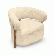 Now's Home - Fauteuil arrondi tissu doux effet fourrure ecru 75.5x71x71cm noubia - 3256390255507