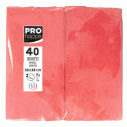 Pronappe - Réf.SV623909I - Carton de 1200 Serviettes ouate 2 plis - papier micro gaufré - pliées 1/8 - 38x38 cm - 30 paquets de 40 serviettes Rouge