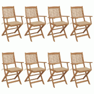 VidaXL Chaises Pliables De Jardin Lot De 8 Avec Coussins Bois D Acacia - beige 3074970
