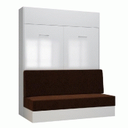 ARMOIRE LIT ESCAMOTABLE DYNAMO SOFA FAÇADE BLANC BRILLANT CANAPÉ MARRON 160*200 CM