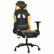 Décoshop26 - Fauteuil de bureau chaise gaming sur roulettes avec repose-pieds noir et doré PVC DEC025772 - noir 3000255444793