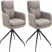 Décoshop26 - Lot de 2 chaises de salle à manger avec accoudoirs assise fonction pivotante en tissu taupe 10_0007440 - 3000266110168