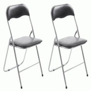 Décoshop26 - Lot de 2 chaises pliantes en métal pour réception et usage quotidien structure métallique argenté assises PVC noir 10_0008343 - 3000