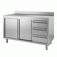 Gastro-Inox Armoire de travail avec portes coulissantes 3 tiroirs et rebord 1600x700x880mm - inox 7445908686629