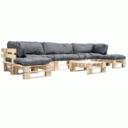 Helloshop26 - Salon de jardin meuble d'extérieur ensemble de mobilier palette 6 pièces avec coussins gris bois 02_0018425 - gris Bois massif 3002436