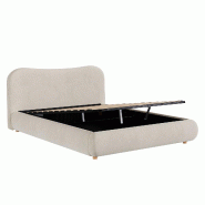 Merax Lit rembourré  180 x 200 cm avec coffre de lit hydraulique, sommier à lattes, tête de lit en velours et pieds en bois massif, crème - multi-