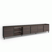 SKRAUT HOME Meuble TV, Banc Télé, 309x61x35 cm, Pour les TV jusqu'à 80", Design industriel, LED, Chêne foncé et Noir - marron Bois manufacturé 645_4