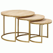 Tables basses gigognes 3 pcs Bois de mangue massif et acier Modèle Orion Smart Plus - 8721158631626