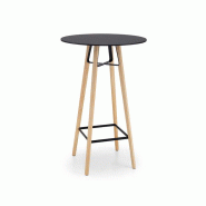Table haute Liù avec plateau en HPL et piètement bois et métal Table haute Liù avec plateau en HPL et piètement bois et métal
