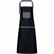 Tablier long a bavette pour serveur - une poche - denim noir ou bleu