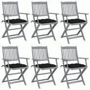 VidaXL Chaises Pliables D Extérieur Lot De 6 Et Coussins Bois D Acacia - noir Bois massif 8720286296783 VidaXL Chaises Pliables D Extérieur Lot De 6 Et Coussins Bois D Acacia - noir Bois massif 8720286296783
