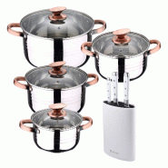 BERGNER - Batterie cuisine NONA 8pcs 16/18/20/24cm acier Inoxydable Compatible Induction avec Jeu de 3 Couteaux acier Inoxydable avec Bloc de Couteaux
