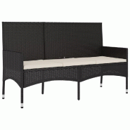 Helloshop26 - Banc de jardin meuble de patio d'extérieur terrasse à 3 places 140 x 51 x 85 cm avec coussins noir résine tressée 02_0011792 - noir