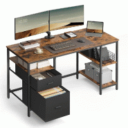 Helloshop26 - Bureau d'ordinateur table avec rangement 3 étagères 2 tiroirs 60 x 140 x 76 cm pour bureau salon style industriel 12_0004569 - acier 3