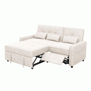 Merax Canapé-lit 3 places, canapé-lit gigogne 3 en 1 avec dossier et repose-pieds réglables, chenille, 176 x 148 x 83 cm, beige - beige multi-maté