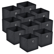 BOÎTES DE RANGEMENT PLIABLES LOT DE 3 COFFRE DE RANGEMENT TISSU NON-TISSÉ  AVEC COUVERCLE ET POIGNÉE DIMENSIONS 40 X 30 X 25 CM NOIR 12_0000085