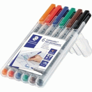 Staedtler Lumocolor 315, Feutres non-permanents à pointe moyenne pour toutes les surfaces, Sans xylène ni toluène, Set de 6 couleurs lumineuses, Po