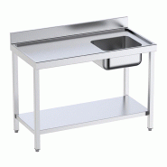 Table inox de préparation avec bords anti-ruissellement, étagère et bac à droite P 60 | Distform - QCDES6 - 1400_0